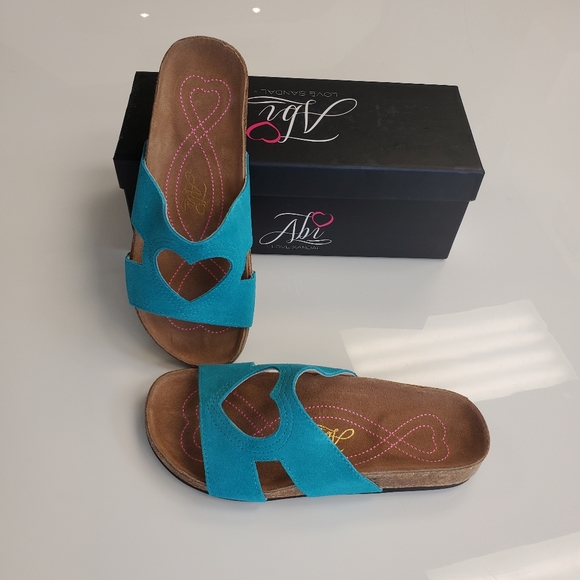 NIB Birkenstock Style Sandals by Abi Teal Slippers - Picture 3 of 7
